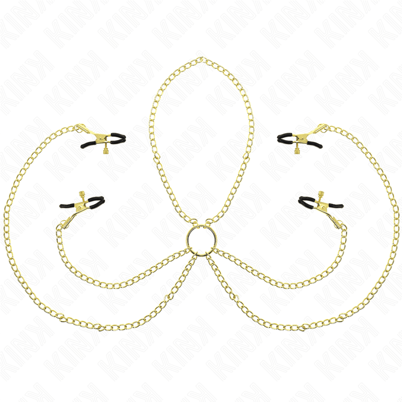 KINK - PINZAS PARA PEZONES Y CLÍTORIS 4 ENGANCHES AJUSTABLE DORADO