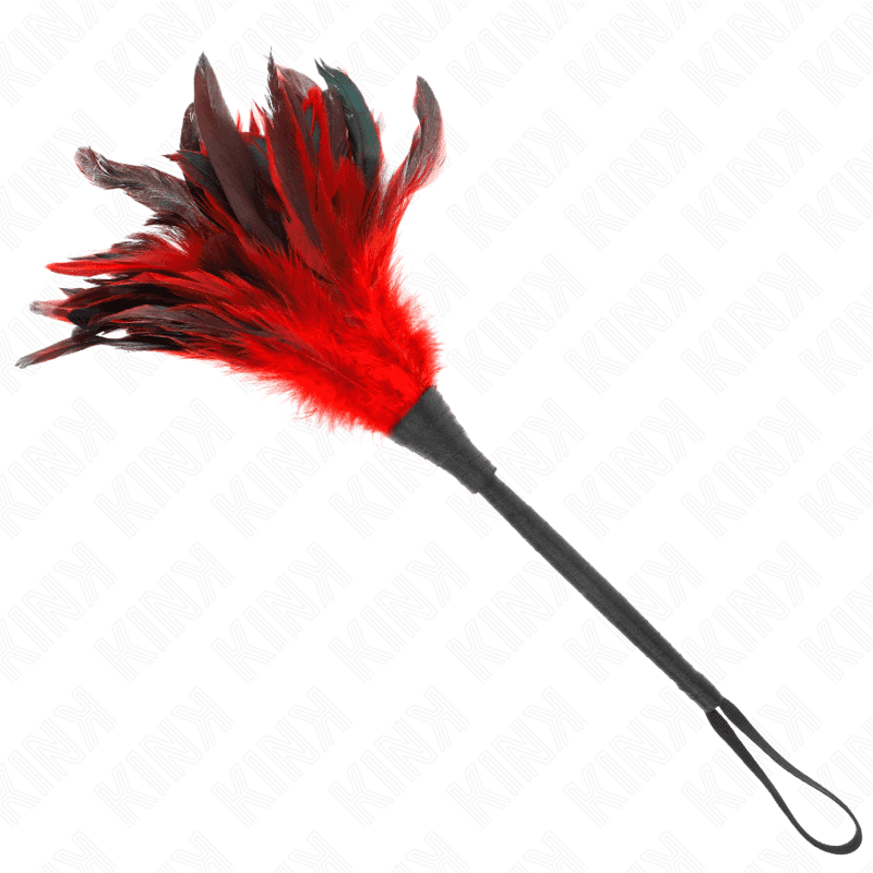 KINK - PLUMAS DE POLLO PARA COSQUILLAS CON FORMA CUERNO DE CRIADA ROJO 36 CM