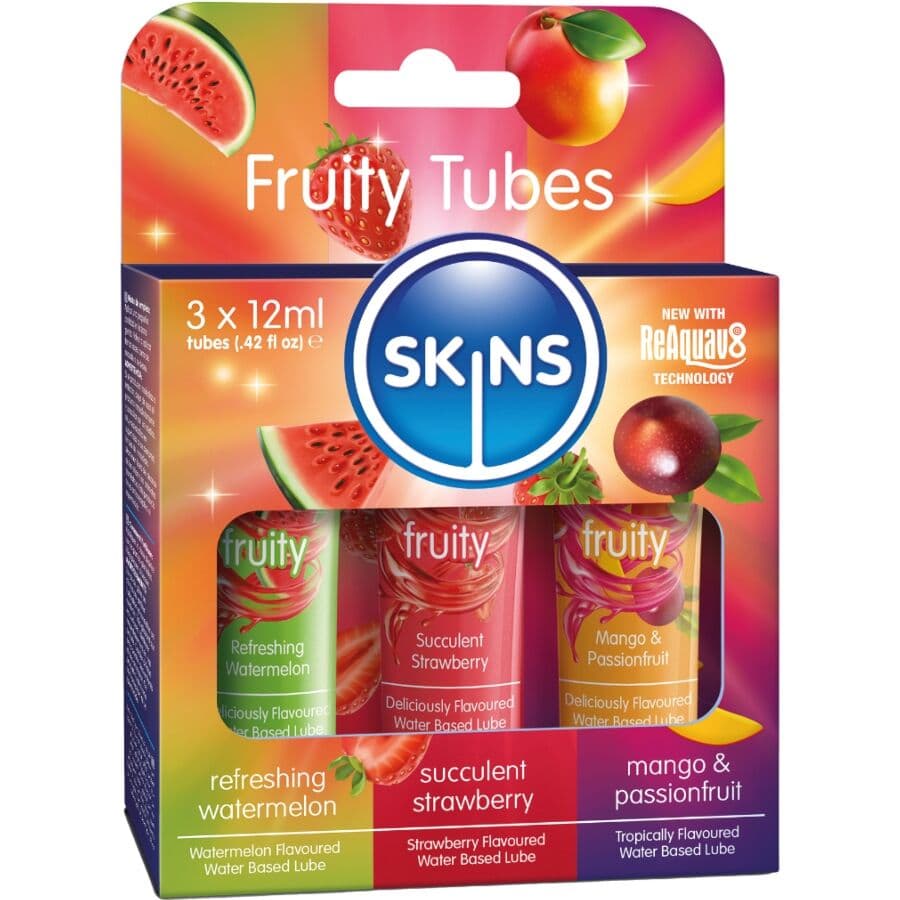 SKINS - FRUITY LUBES KIT LUBRICANTES SANDÍA, FRESA & MANGO 3 x 12 ML