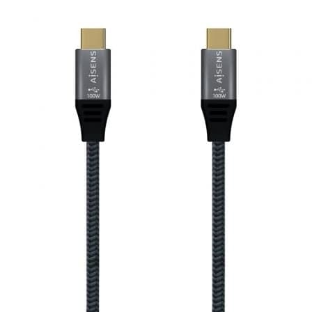Cable USB 2.0 Tipo-C Aisens A107-0628 5A 100W/ USB Tipo-C Macho - USB Tipo-C Macho/ Hasta 100W/ 480Mbps/ 1m/ Gris