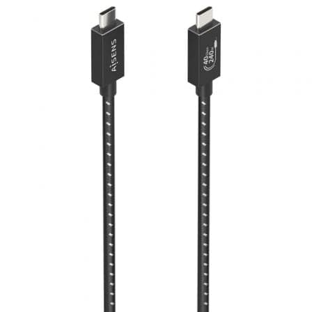Cable USB 4.0 Tipo-C Aisens A156-0866/ USB Tipo-C Macho - USB Tipo-C Macho/ Hasta 240W/ 40Gbps/ 50cm/ Gris