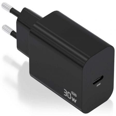 Cargador de Pared GaN Aisens A110-0941/ 1xUSB Tipo-C/ 30W/ Negro