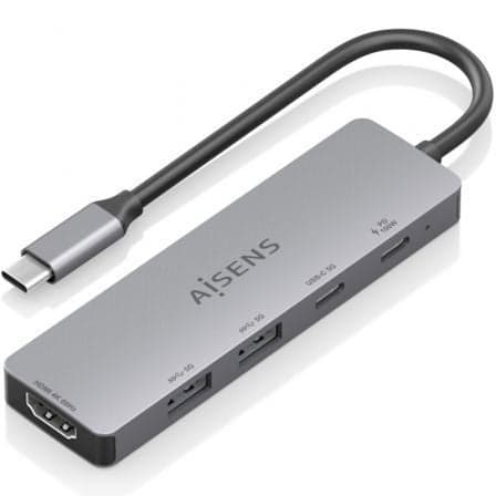 Docking USB Tipo-C Aisens ASUC-5P028-GR/ 1xHDMI 4K/ 2xUSB/ 2xUSB Tipo-C/ 1xUSB Tipo-C PD/ Gris