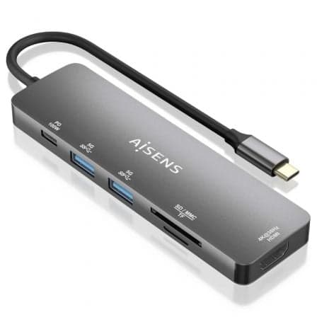 Docking USB Tipo-C Aisens ASUC-6P016-GR/ 1xHDMI 4K/ 2xUSB/ 1xLector Tarjetas/ 1xUSB Tipo-C PD/ Gris