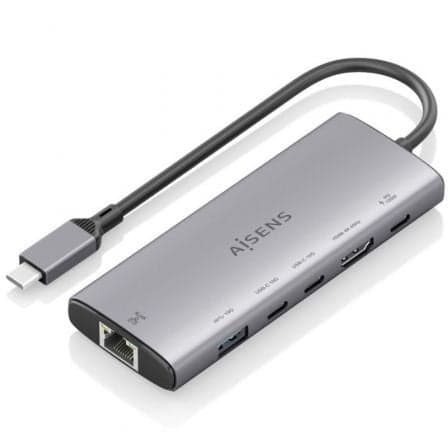 Docking USB Tipo-C Aisens ASUC-6P030-GR/ 1xHDMI 4K/ 1xUSB/ 2xUSB Tipo-C/ 1xRJ45/ 1xUSB Tipo-C PD/ Gris