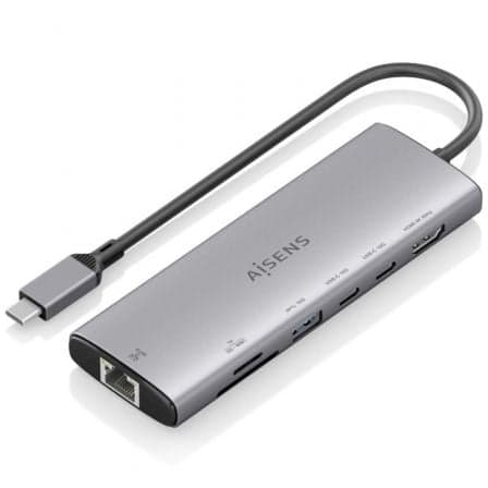 Docking USB Tipo-C Aisens ASUC-7P032-GR/ 1xHDMI 4K/ 1xUSB/ 2xUSB Tipo-C/ 1xRJ45/ 1xLector Tarjetas/ Gris