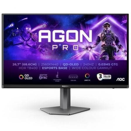 Monitor Gaming AOC AG276QZD2 26.5"/ WQHD/ Multimedia/ 0.03ms/ 240Hz/ QD-OLED/ Regulable en altura/ Negro