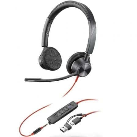 Auriculares Poly Blackwire 3225 para Microsoft Teams + 3.5 mm + Adaptador USB-C/A/ con Micrófono/ Jack 3.5 - USB Tipo-C/ Negros