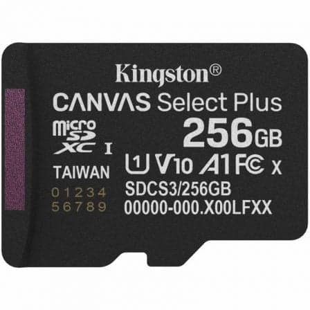 Tarjeta de Memoria Kingston CANVAS Select Plus 256GB microSD XC/ Clase 10/ 150MBs