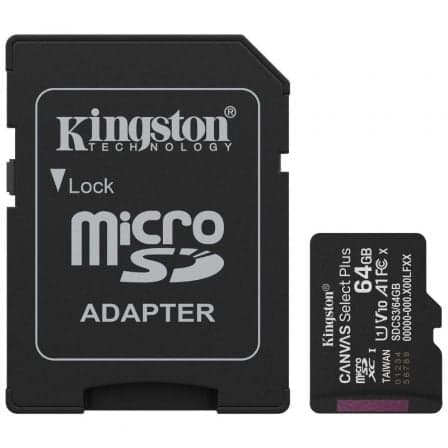 Tarjeta de Memoria Kingston CANVAS Select Plus 64GB microSD XC con Adaptador/ Clase 10/ 100MBs