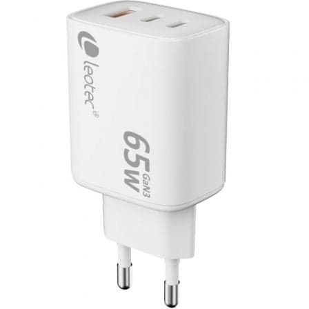 Cargador de Pared GaN Leotec LECSPH65W3W2/ 2xUSB Tipo-C/ 1xUSB/ 65W