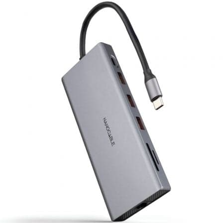 Docking Tipo-C Nanocable 10.16.4612/ 3xUSB/ 1xUSB Tipo-C/ 2xHDMI 4K/ 1xDisplayPort/ 1xRJ45/ 1xLector tarjetas/ 1xJack 3.5/ 1xUSB Tipo-C PD/ Gris
