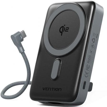 Powerbank 10000mAh Vention FKHH0/ 35W/ Wireless/ Gris/ Incluye Cable USB Tipo-C