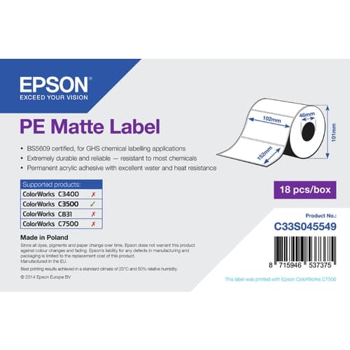 EPSON PE Matte Label 102mm x 152mm, 185 etiquetas TM-C3500