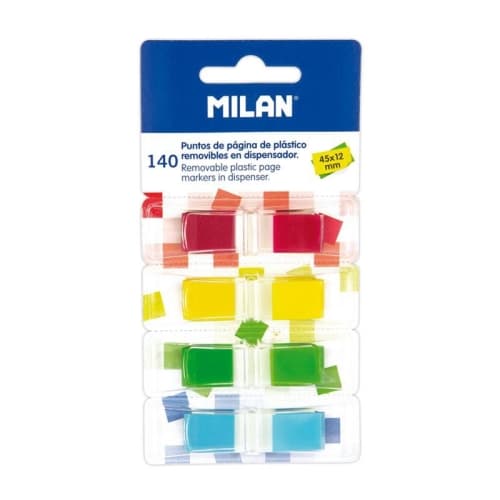 MILAN MARCADORES DE PÁGINA REMOVIBLES 140 PUNTOS 45X12MM 4 COLORES TRANSPARENTES