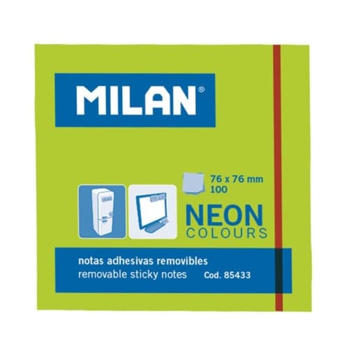 MILAN BLOC NOTAS ADHESIVAS 100 HOJAS 76X76MM VERDE NEÓN - 10U.