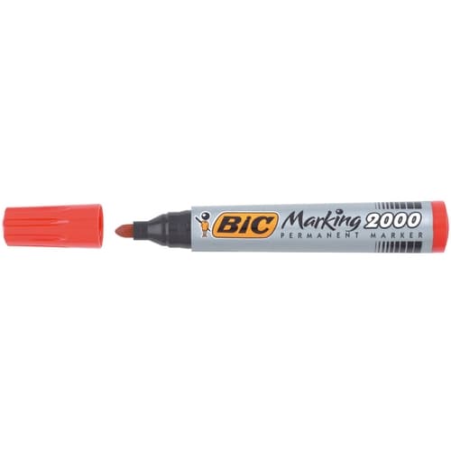 BIC MARCADOR PERMANENTE MARKING 2000 PUNTA REDONDA ROJO CAJA -12U-