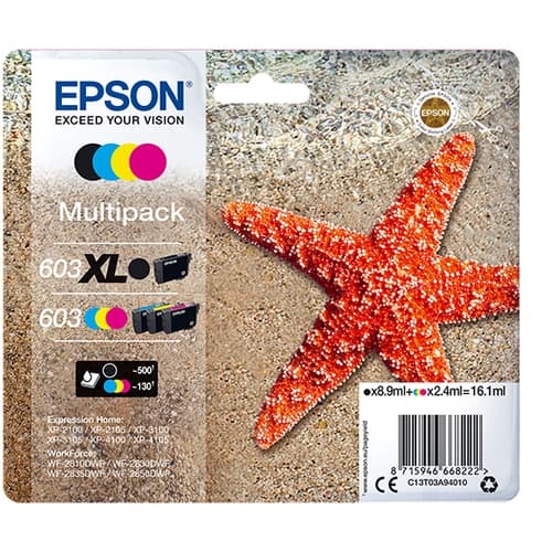 EPSON tinta MultiPack Std/XL Estrella de mar 4 tintas 603 XL negro/Std. CMY No Tag Multi