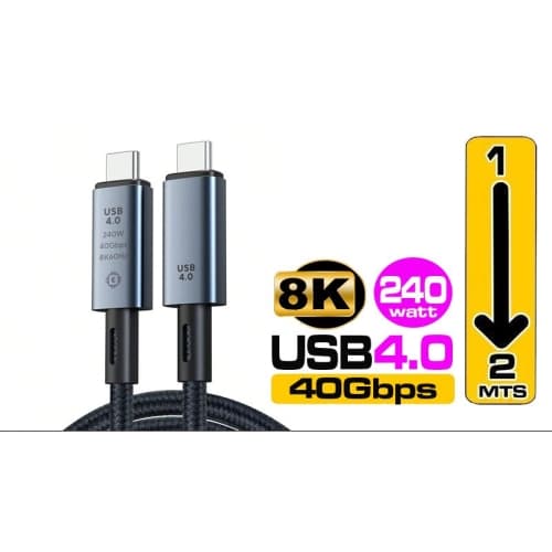 Cable USB 4.0 tipo C-C (thunderbolt) 240W 40Gbps 8K 60 - 1 metro