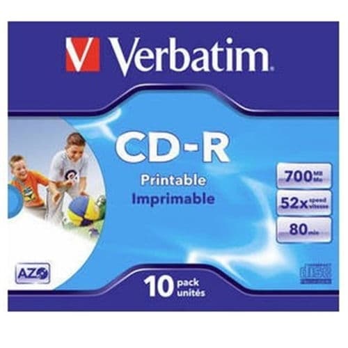 VERBATIM CD-R 700MB 52X JEWEL CASE 10 SUPER AZO 80 MINUTOS IMPRIMIBLE INKJET NEUTRO
