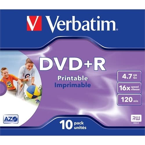VERBATIM DVD+R 4.7GB 16X JEWEL CASE 10 IMPRIMIBLE ADVANCED AZO