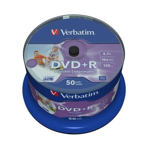 VERBATIM DVD+R 4.7GB 16X BOBINA 50 ADVANCED AZO IMPRIMIBLE INKJET FOTO