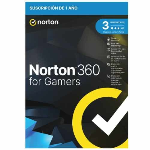 Norton 360 For Gamers - Antivirus - 50GB almacenamiento - 1 usuario - 3 dispositivos - 12 meses - Game optimizer - SafeCam - Secure VPN - Dark Web Monitoring - ESD licencia electrónica