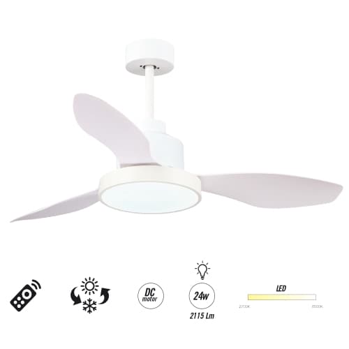 Ventilador Hurricane - Techo - 1220 mm - Altura graduable - Mando a distancia - 3 velocidades - Motor DC - Luz LED integrada - Acabado en blanco