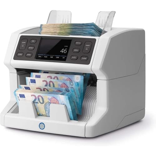 Safescan 2850 - Contadora automática de billetes con detección billetes falsos en 3 puntos. Pantalla táctil y menú multilingüe , notificaciones y apertura panel superior para mantenimiento.