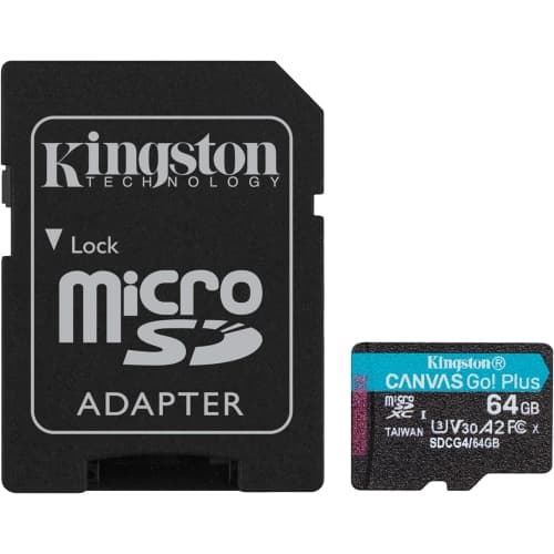 Kingston Tarjeta Micro SDXC 64GB UHS-I U3 V30 Clase 10 200MB/s Canvas Go Plus con Adaptador