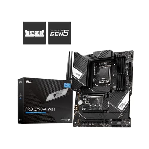 Placa base 1700 ATX MSI Pro Z790-A Wifi DDR5 - 4xDDR5 (hasta 128GB 7200 Mhz OC) - 6 x SATA RAID - 4 x M.2 - USB 2.0 (2/4) - USB 3.2 (5/2) - USB-C (1/1) - HDMI - DP - Wifi 6 - Bluetooth 5.2