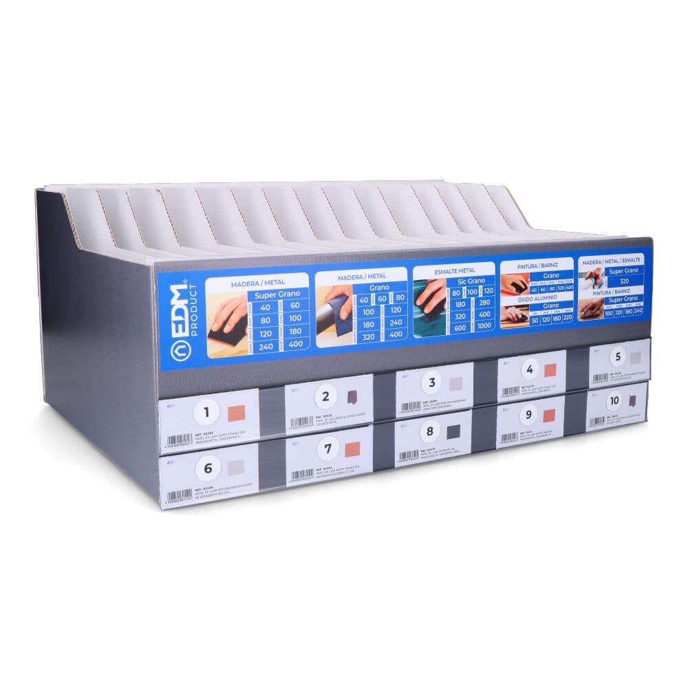 EXPOSITOR DE CARTON PARA PAPEL DE LIJA 49x22x37cm EDM