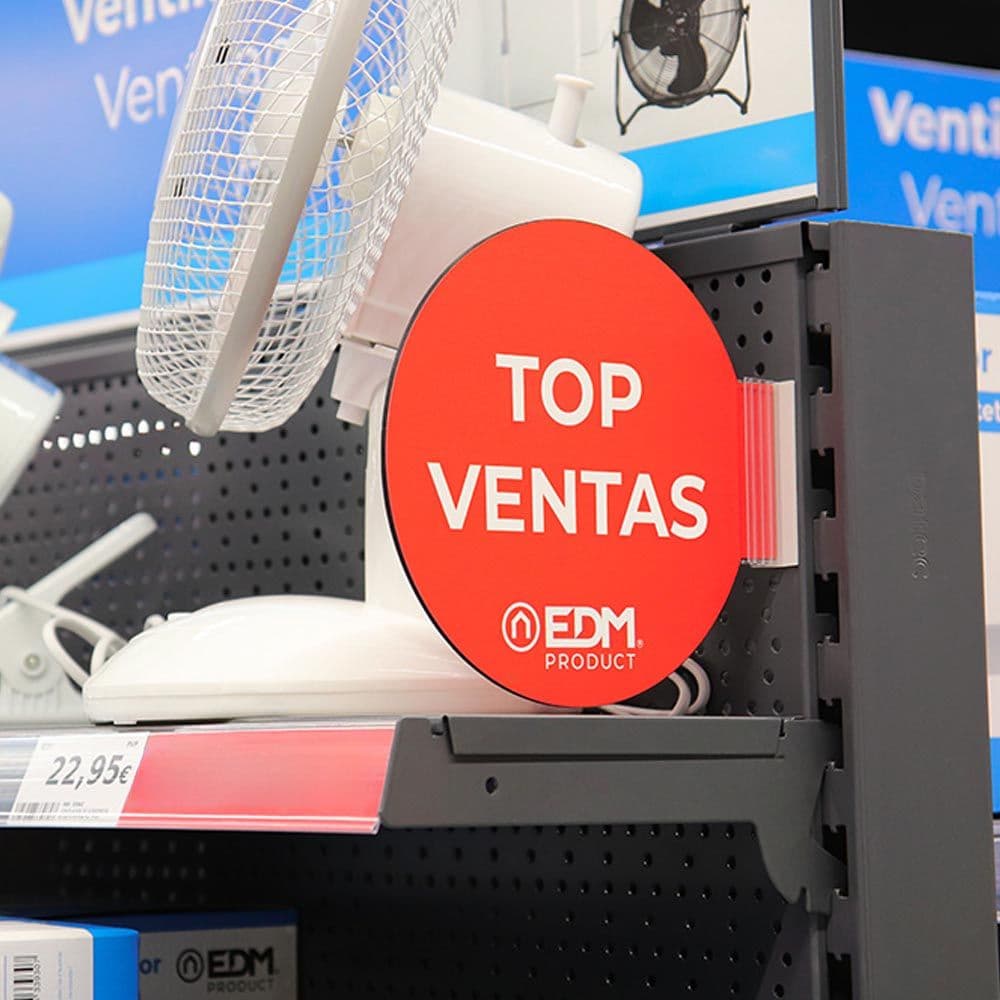 DISPLAY PROMOCIÓN MÓDULO CASTELLANO "TOP VENTAS" EDM Ø 20cm. CONTIENE SOPORTE ADHESIVO 02942.