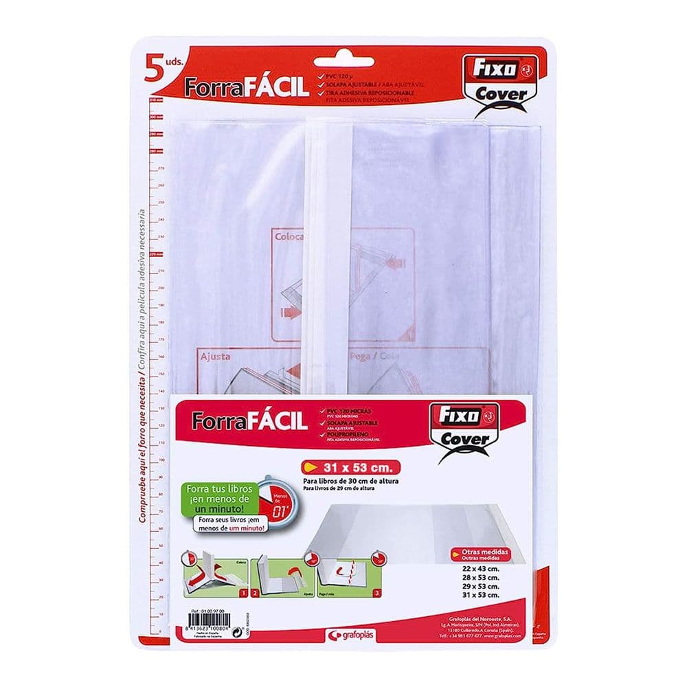 FORROS PARA LIBROS AJUSTABLES DE PVC TRANSPARENTE 310 x 530 mm, 5 uds