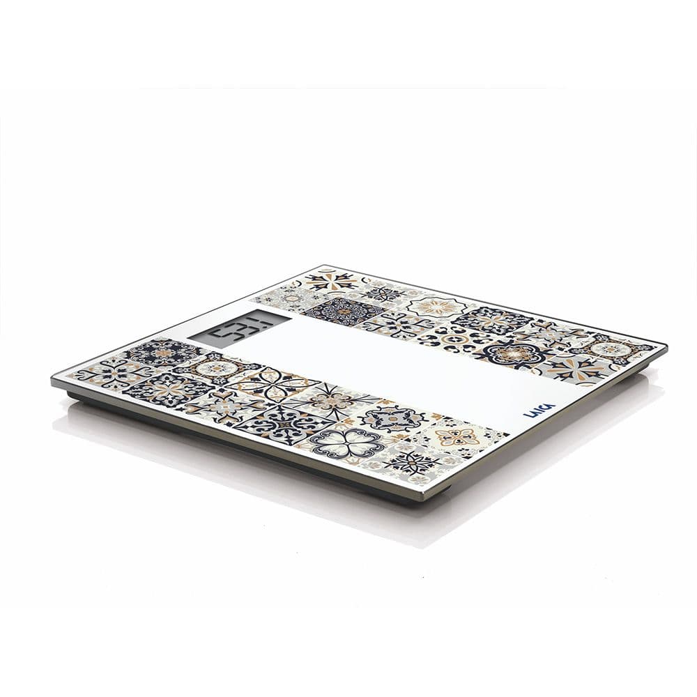 BÁSCULA DE BAÑO ELECTRÓNICA CON BATERÍA RECARGABLE CÁRGA MÁXIMA 180 kg MODELO ESTAMPADO MARRÓN