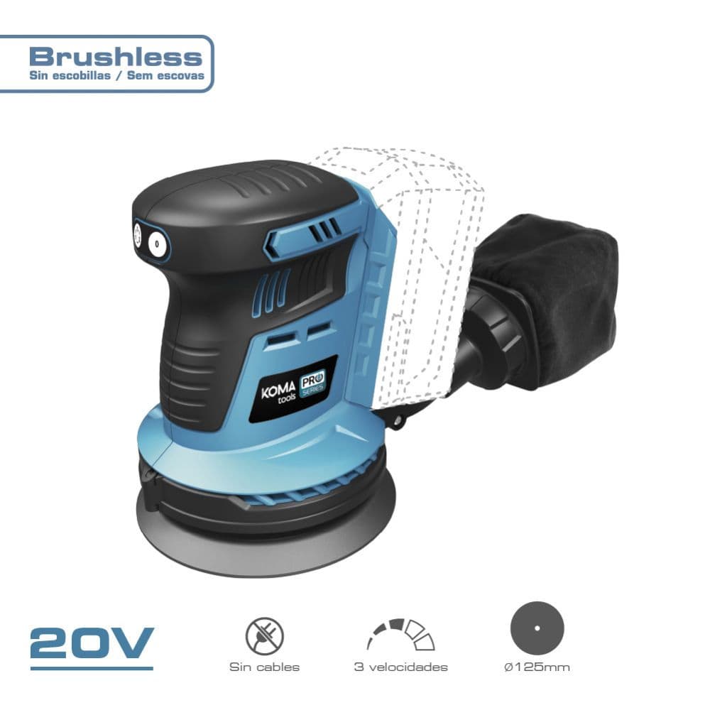 LIJADORA EXCENTRICA 20 V BRUSHLESS (SIN BATERÍA NI CARGADOR) 13 x 30 x 15 cm