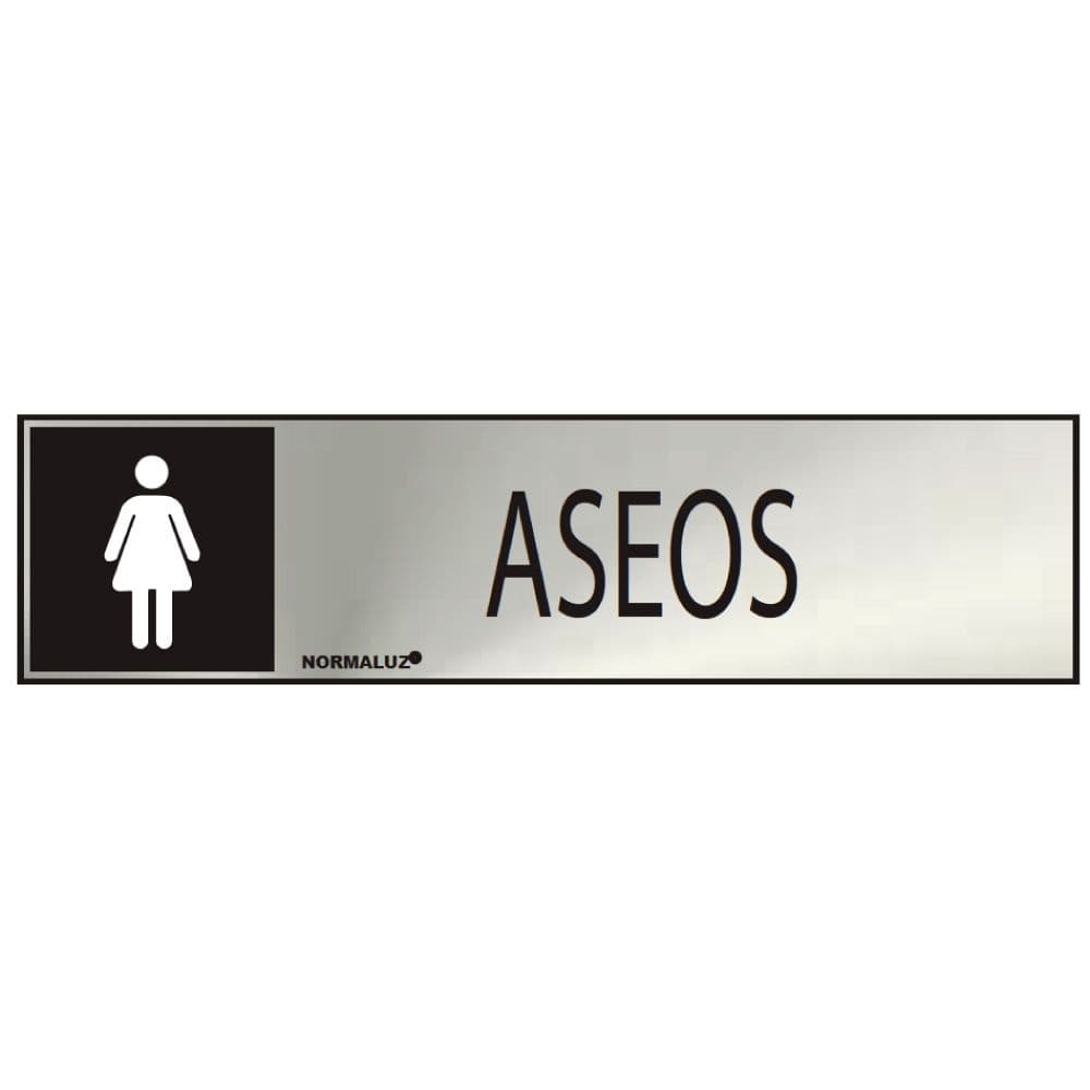 CARTEL INFORMATIVO "ASEOS" MUJER (INOX ADHESIVO 0.8mm) 5x20cm NORMALUZ