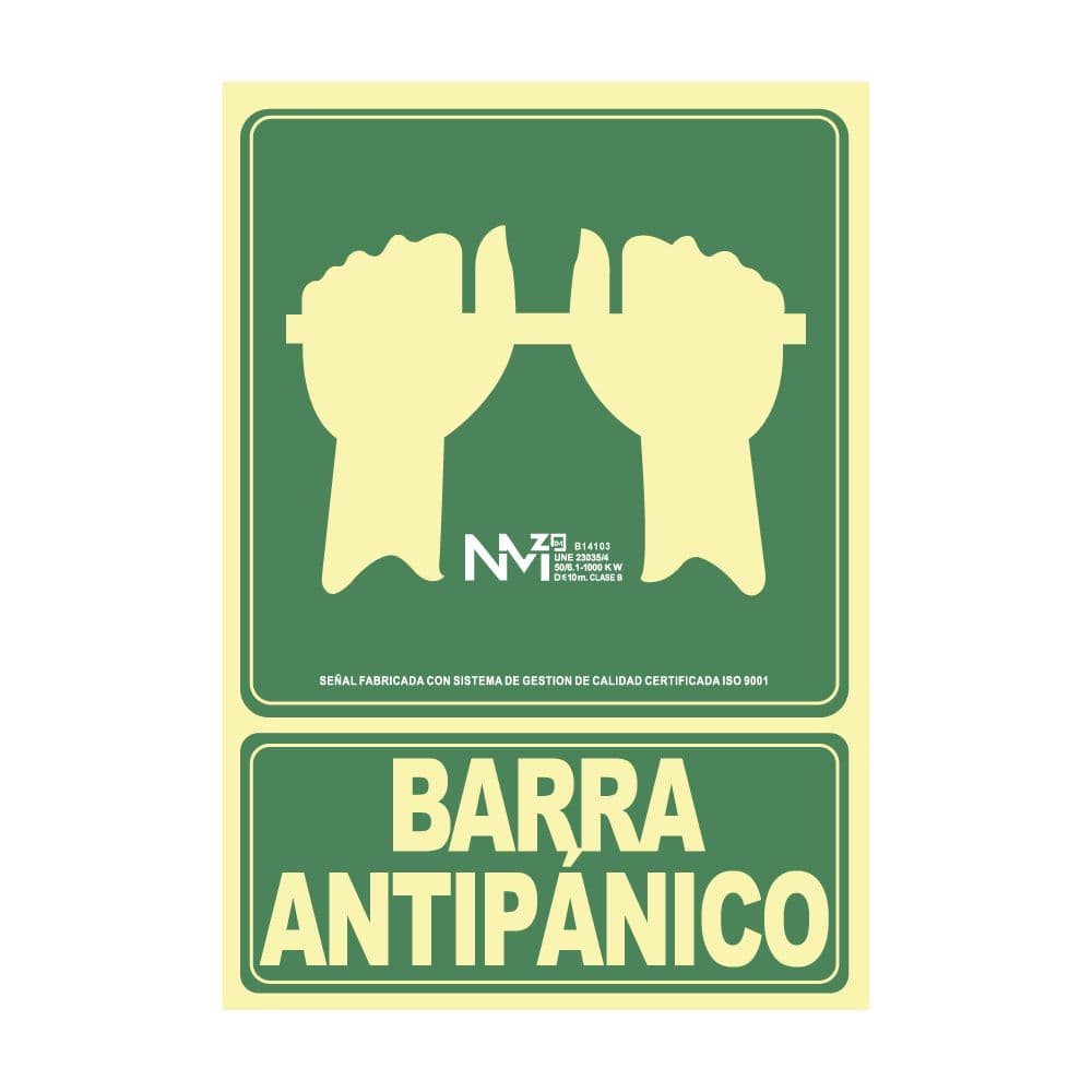 CARTEL DE EVACUACIÓN "EMPUJAR BARRA PARA ABRIR PUERTA" CLASE B (PVC 0,7mm) 22.4x30cm NORMALUZ