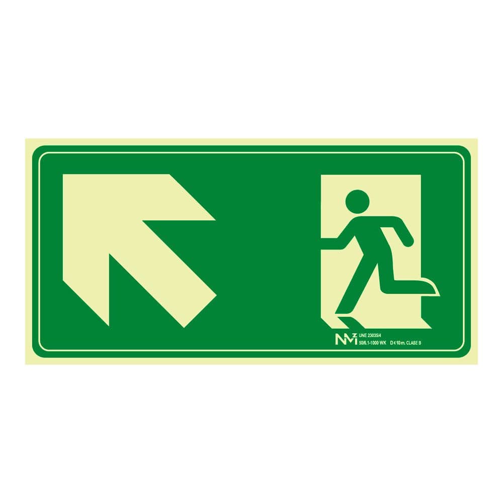 CARTEL EVACUACIÓN ESCALERA ARRIBA IZQUIERDA PVC 0,7mm CLASE B 32x16cm B11151 NORMALUZ