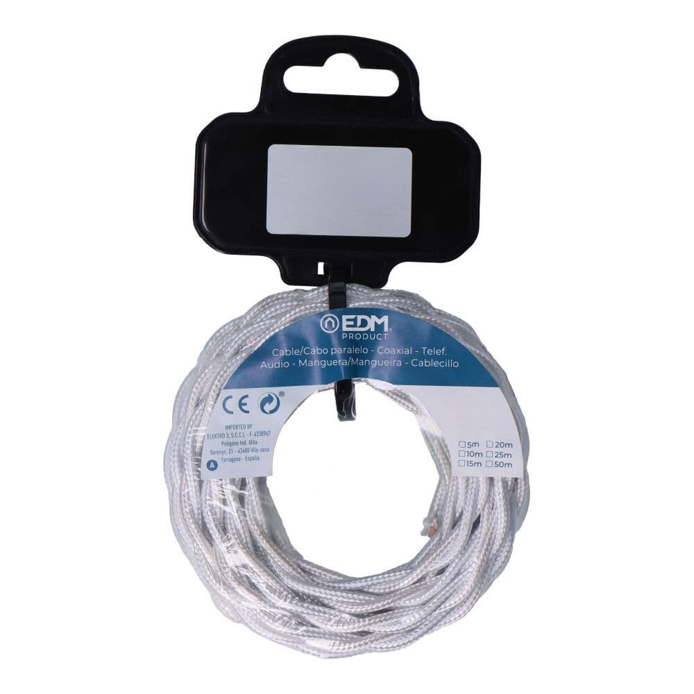 CARRETE CABLE TEXTIL TRENZADO H03VV-F 2 x 0,75 mm² GRIS PLATEADO, 5 m