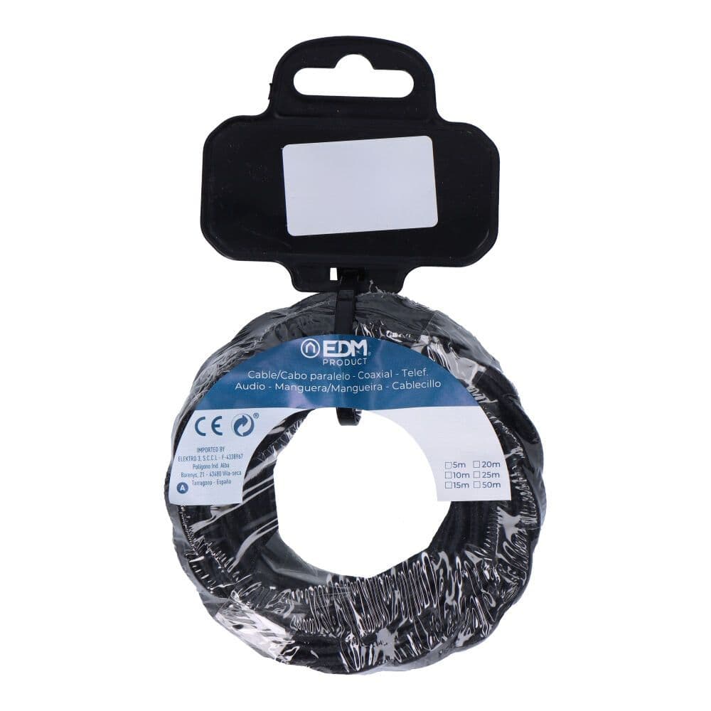 CARRETE CABLE TEXTIL TRENZADO H03VV-F 2 x 0,75 mm² NEGRO, 5 m