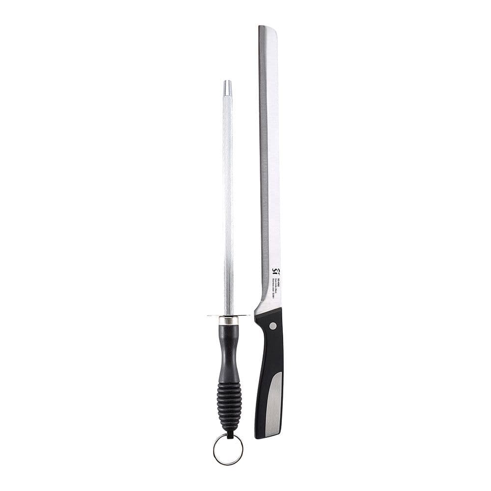 CUCHILLO JAMONERO + CHAIRA ACERO INOX