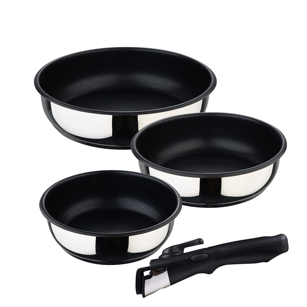 SET 3 SARTENES ACERO INOXIDABLE CLICK & COOK Ø18 / Ø20 / Ø24 cm