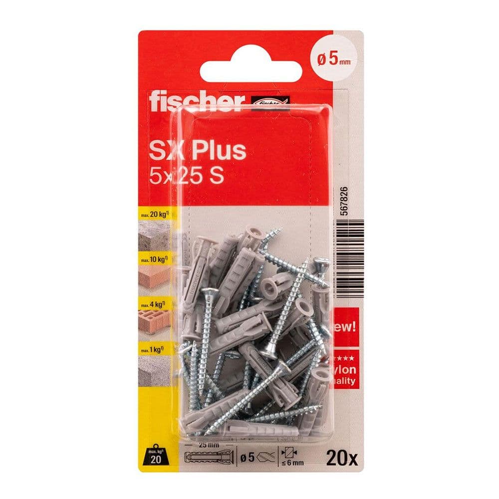 TACOS SX PLUS SK NV Ø5 x 25 mm + TORNILLOS Ø3,5 x 35 mm, BLISTER 20 uds