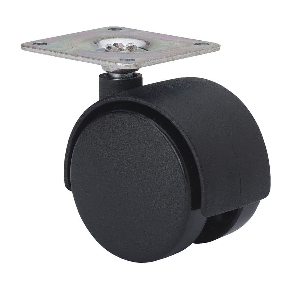 RUEDA GIRATORIA CON PLACA Y EJE LISO, COLOR NEGRO, CARGA MÁX. 20 kg, Ø 4 cm