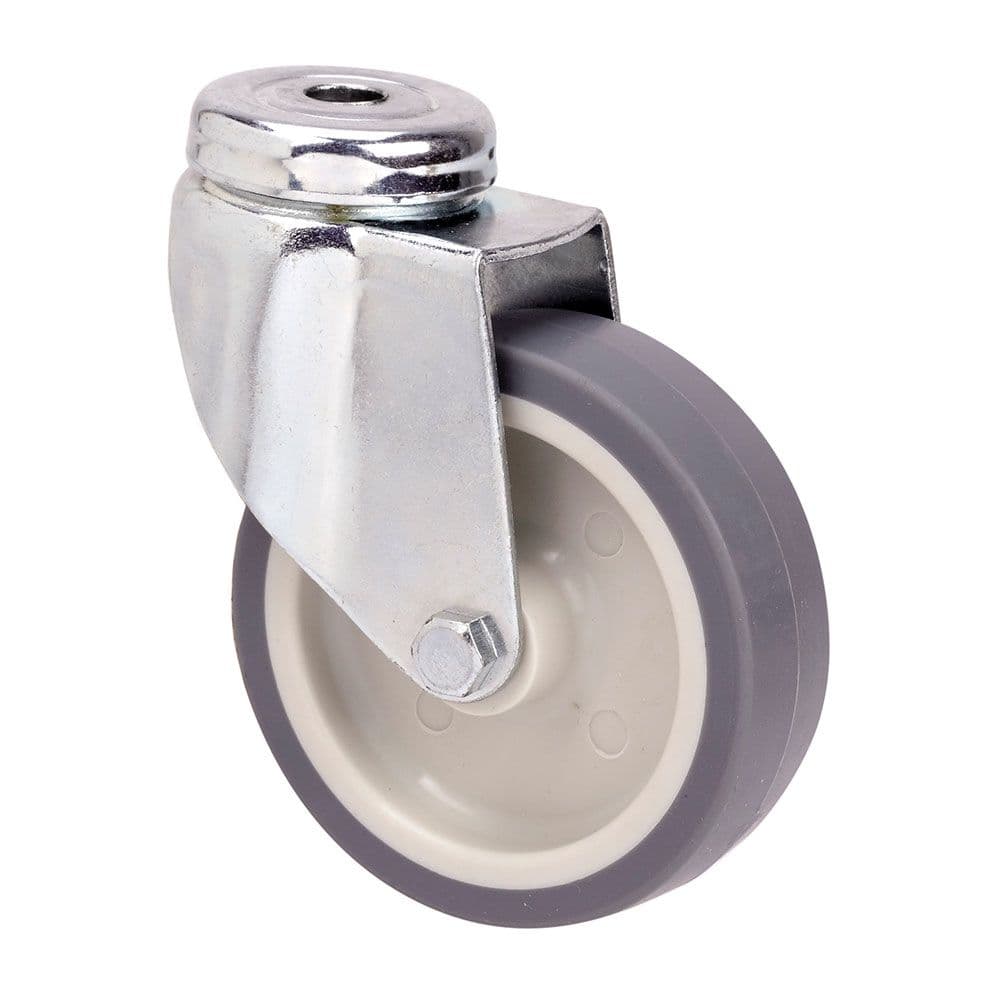 RUEDA GIRATORIA DE GOMA CON EJE LISO Y AGUJERO, COLOR GRIS, CARGA MÁX 40 kg, Ø 5 cm