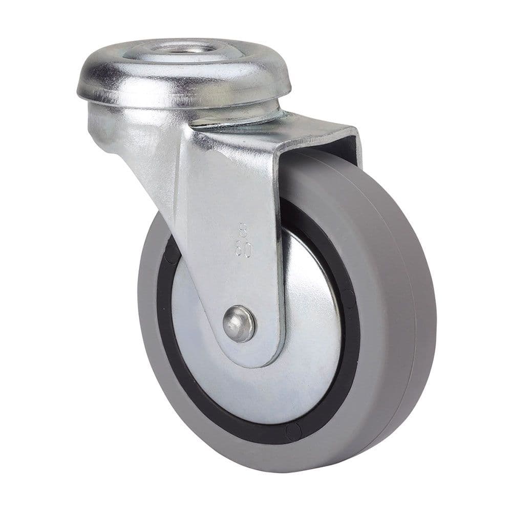 RUEDA GIRATORIA DE GOMA CON AGUJERO Y EJE LISO, COLOR GRIS, CARGA MÁX. 17 kg, Ø 4 cm