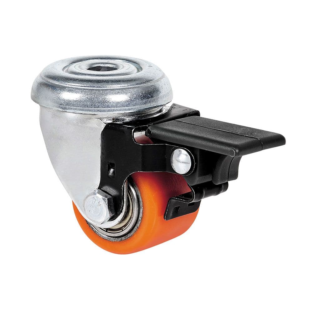 RUEDA GIRATORIA CON AGUJERO Y FRENO, RODAMIENTO DE BOLAS, COLOR NARANJA, CARGA MÁX. 100 kg, Ø 3,5 cm