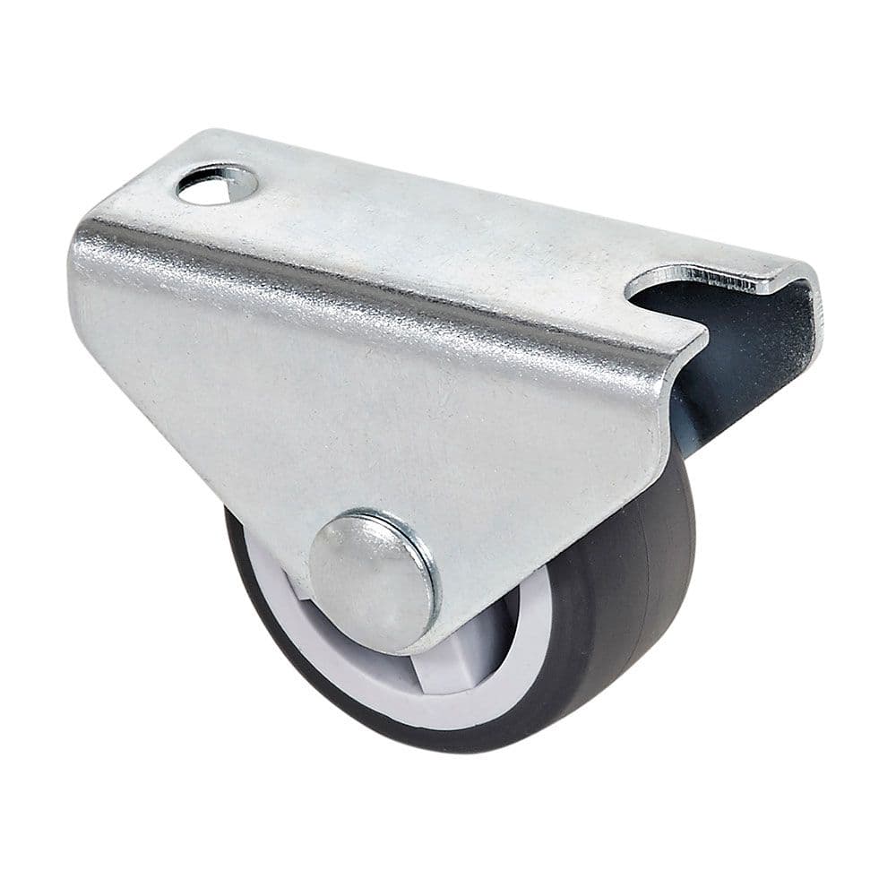 RUEDA FIJA DE GOMA CON PLACA Y EJE LISO DE DOS FIJACIONES, COLOR GRIS, CARGA MÁX. 20 kg, Ø 1,5 cm