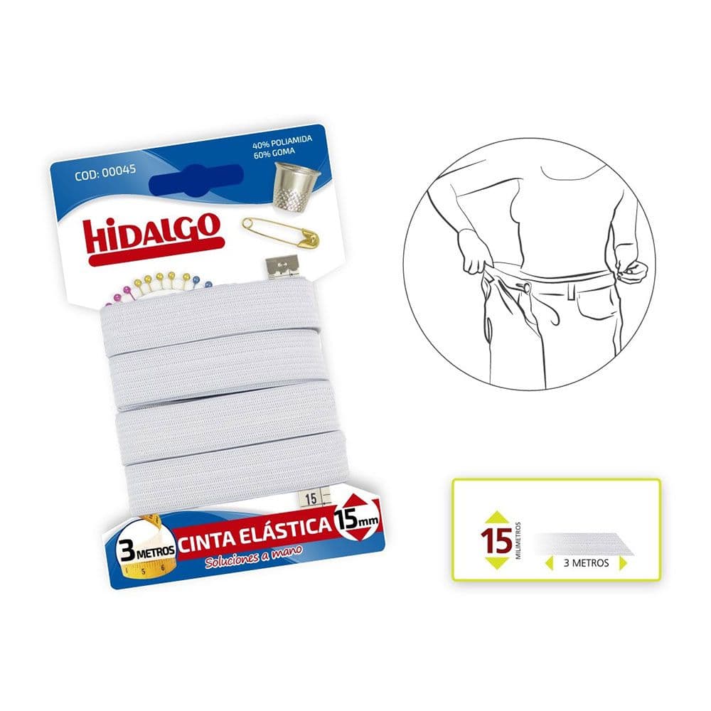 BLISTER CINTA ELÁSTICA 15mmx3mts.BLANCO HIDALGO